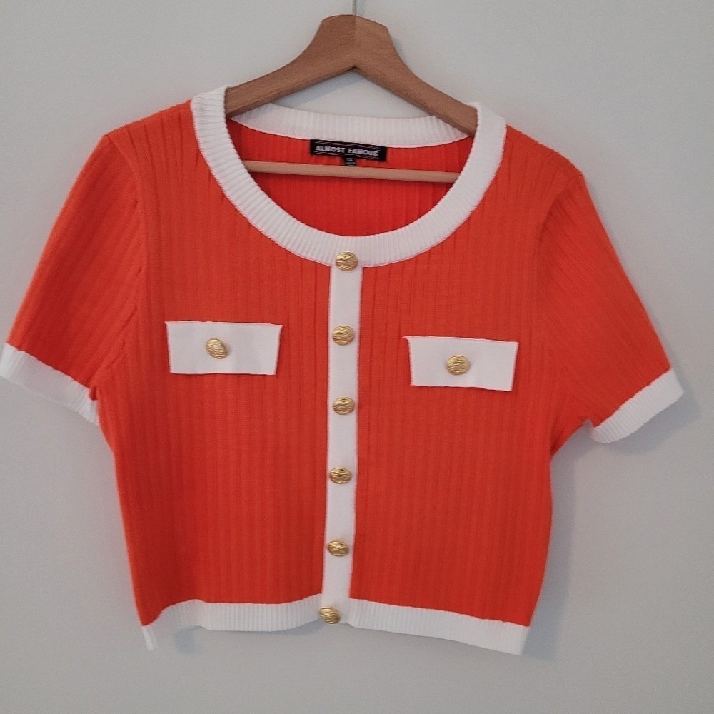 Almost Famous Short Sleeve Women's 3X orange crop Sweater top Edgy